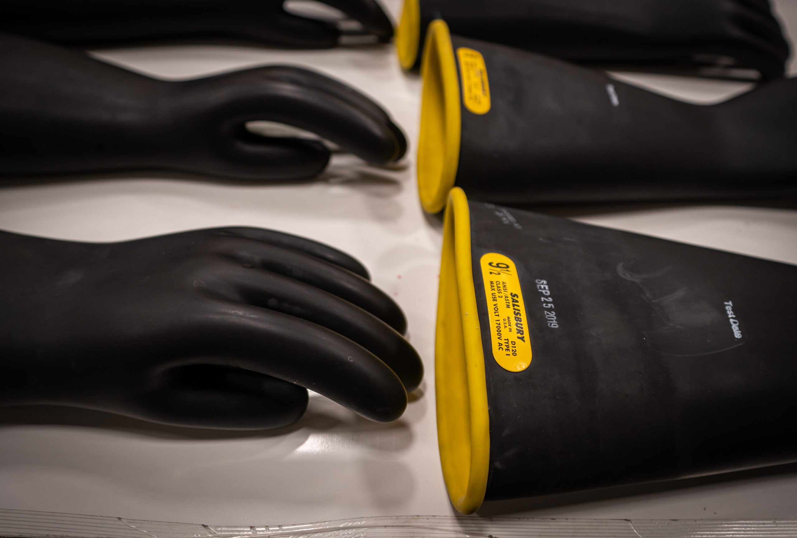 Our protective gloves laid out in the PPE lab